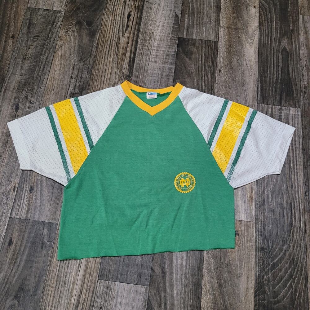 Vintage Notre Dame Shirt Mens Large 70s University Cropped Shirt Jersey Sleeves